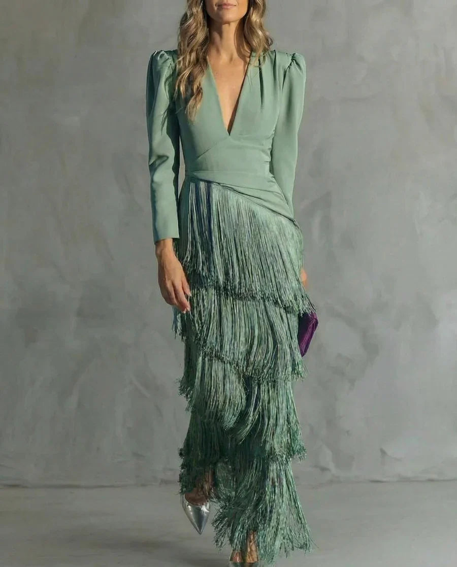 JULIA | Elegante Vestido con Mangas con Flecos