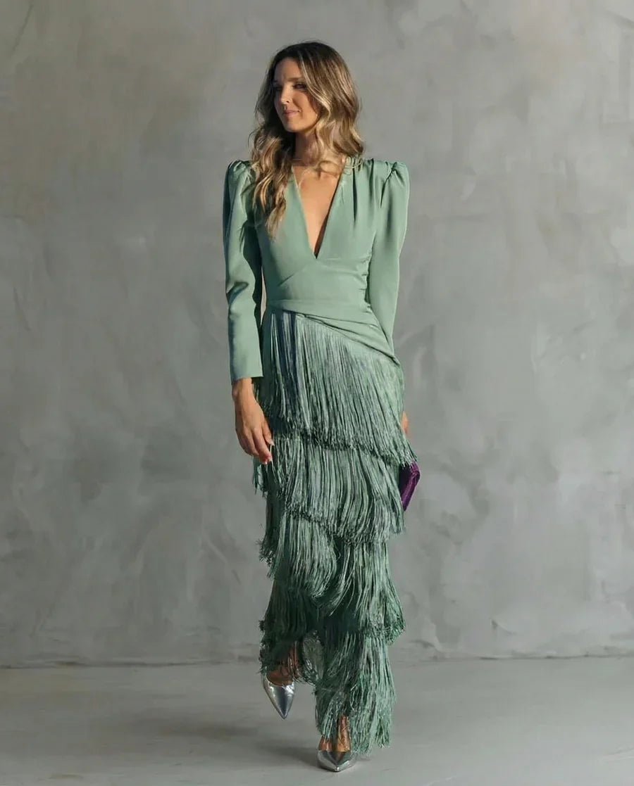 JULIA | Elegante Vestido con Mangas con Flecos