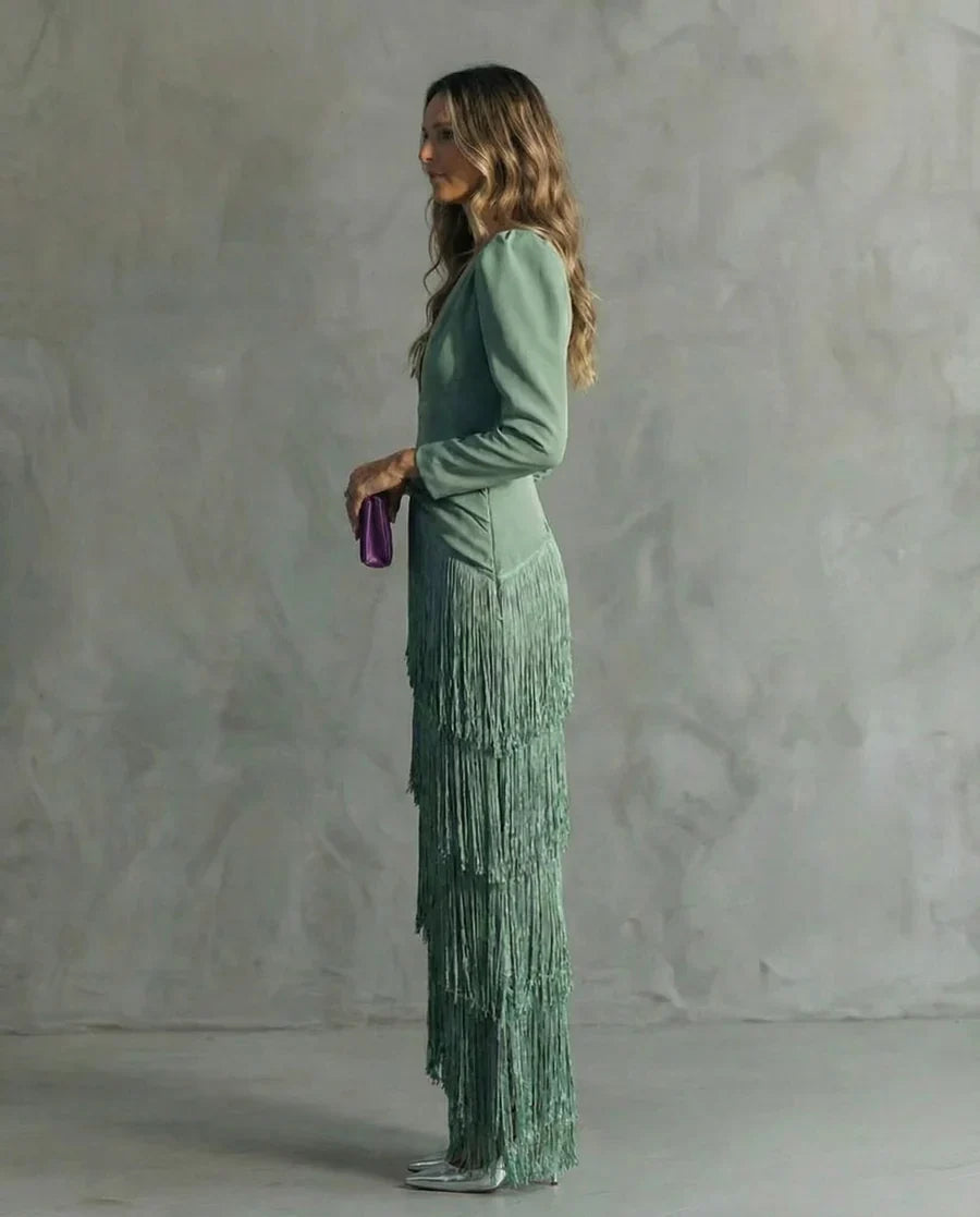 JULIA | Elegante Vestido con Mangas con Flecos