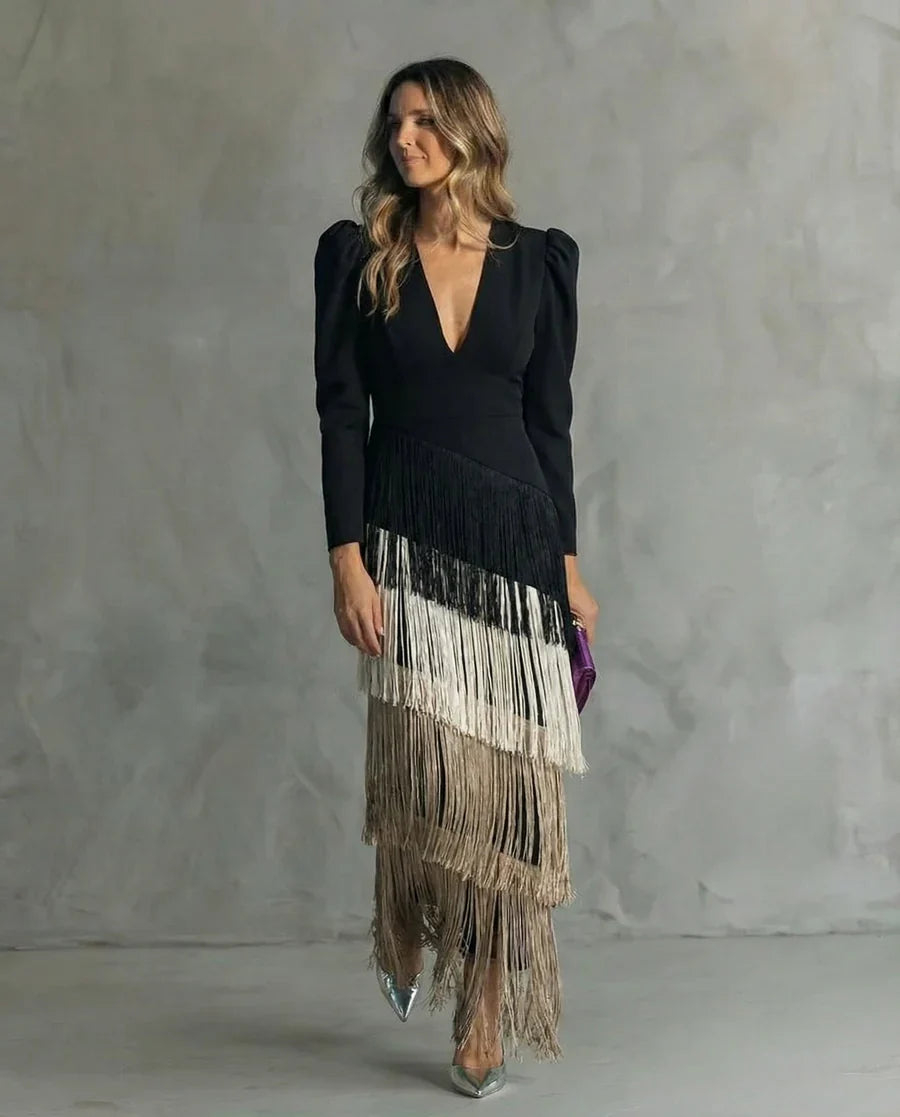 JULIA | Elegante Vestido con Mangas con Flecos