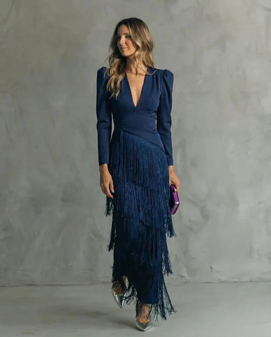 JULIA | Elegante Vestido con Mangas con Flecos