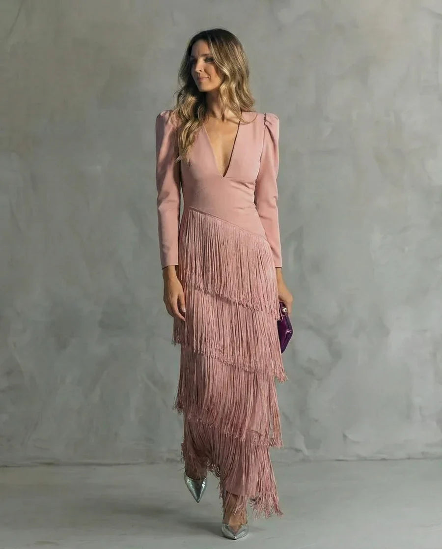 JULIA | Elegante Vestido con Mangas con Flecos