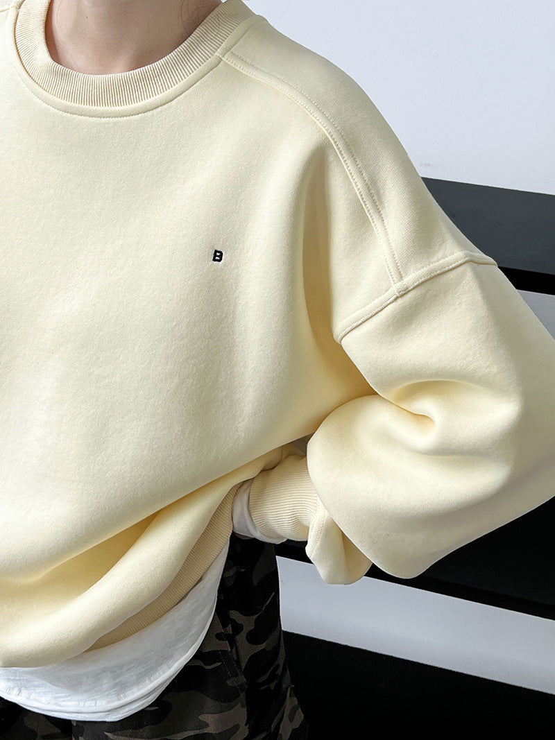 Luxi Simple Profile Loose BF Solid Color Lazy Pullover Sweatshirt Women's ins Letter Embroidered Long-sleeved Top 2267