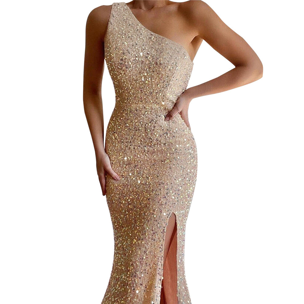 2023 Summer New European and American Foreign Trade Women's Clothing Amazon Hot Selling Women's Sleeveless Shoulder Sequin dress Dress