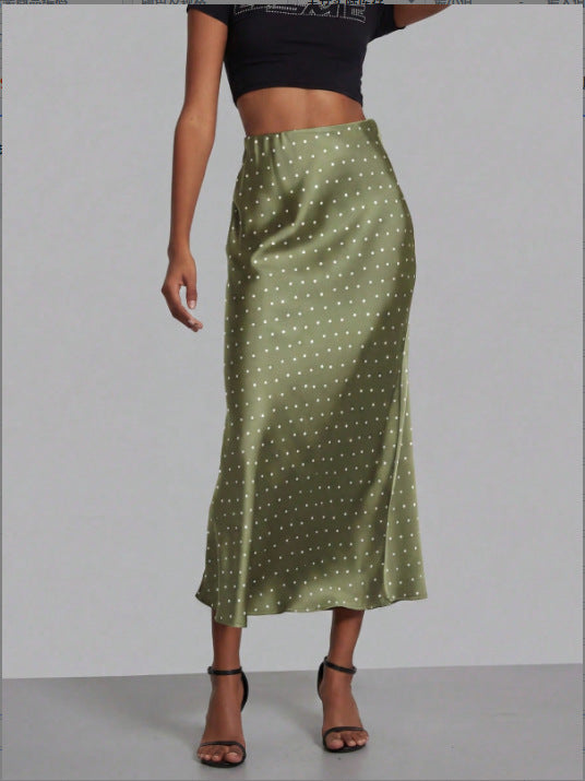 In-Stock Cross-Border Women's Clothing Wholesale European and American Style Elegant Satin Midi Skirt Slimming and Flowy