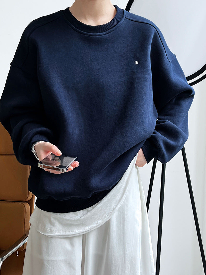 Luxi Simple Profile Loose BF Solid Color Lazy Pullover Sweatshirt Women's ins Letter Embroidered Long-sleeved Top 2267