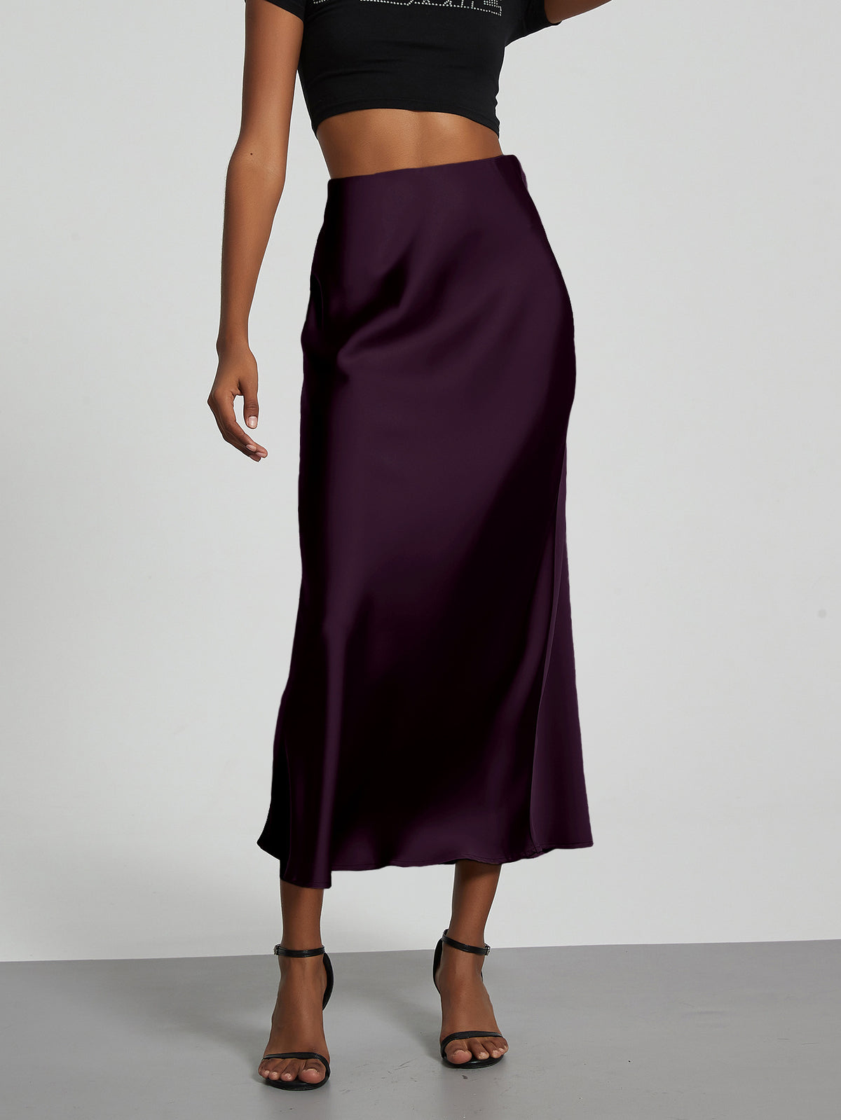 In-Stock Cross-Border Women's Clothing Wholesale European and American Style Elegant Satin Midi Skirt Slimming and Flowy
