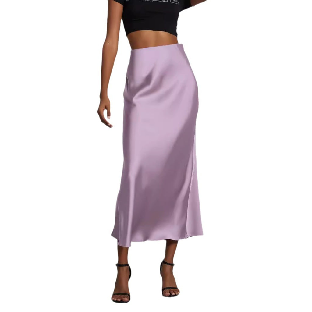 In-Stock Cross-Border Women's Clothing Wholesale European and American Style Elegant Satin Midi Skirt Slimming and Flowy