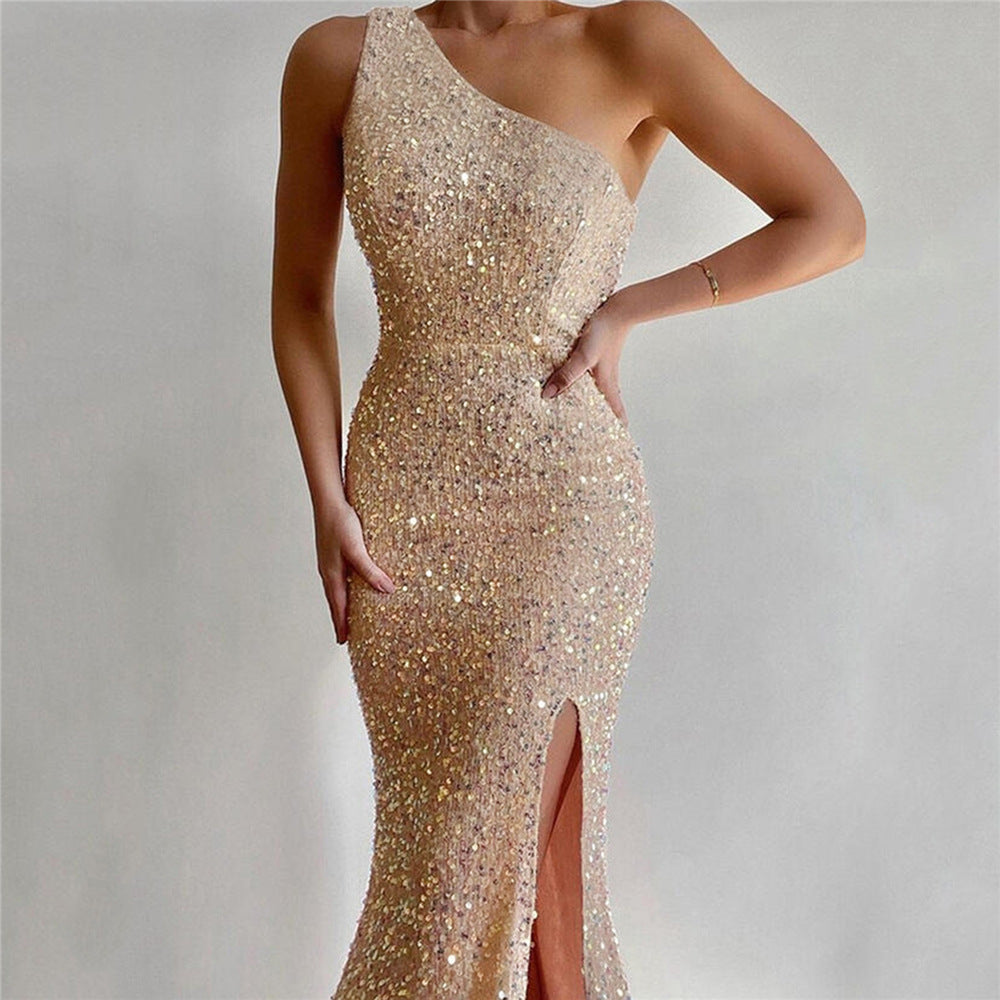 2023 Summer New European and American Foreign Trade Women's Clothing Amazon Hot Selling Women's Sleeveless Shoulder Sequin dress Dress