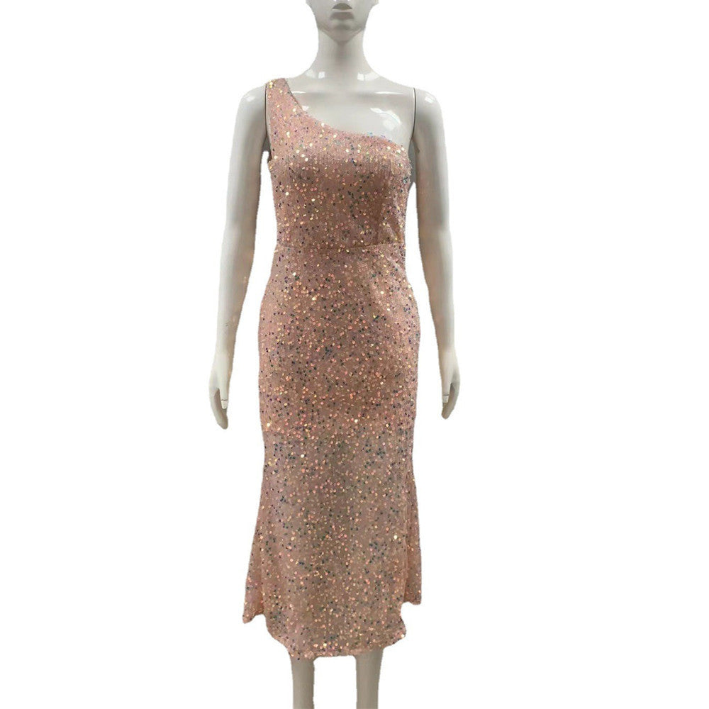 2023 Summer New European and American Foreign Trade Women's Clothing Amazon Hot Selling Women's Sleeveless Shoulder Sequin dress Dress