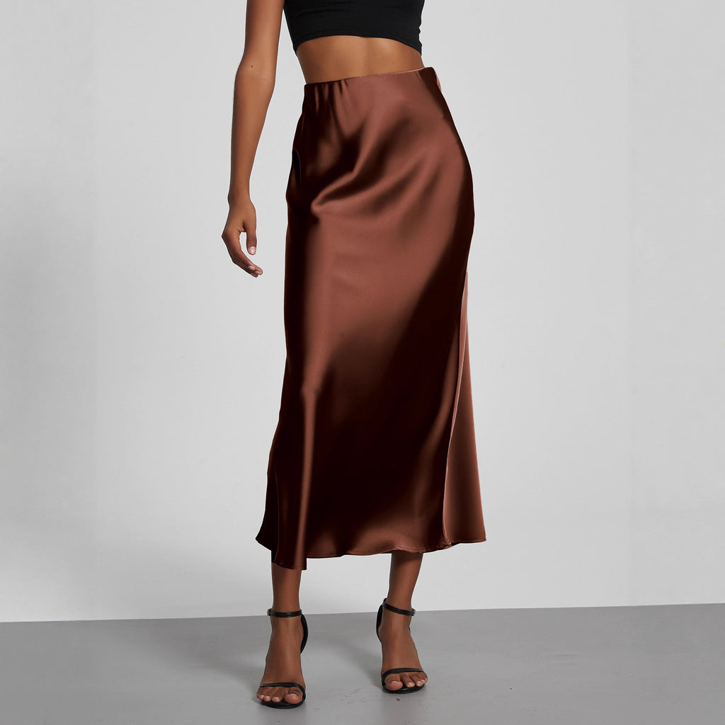 In-Stock Cross-Border Women's Clothing Wholesale European and American Style Elegant Satin Midi Skirt Slimming and Flowy