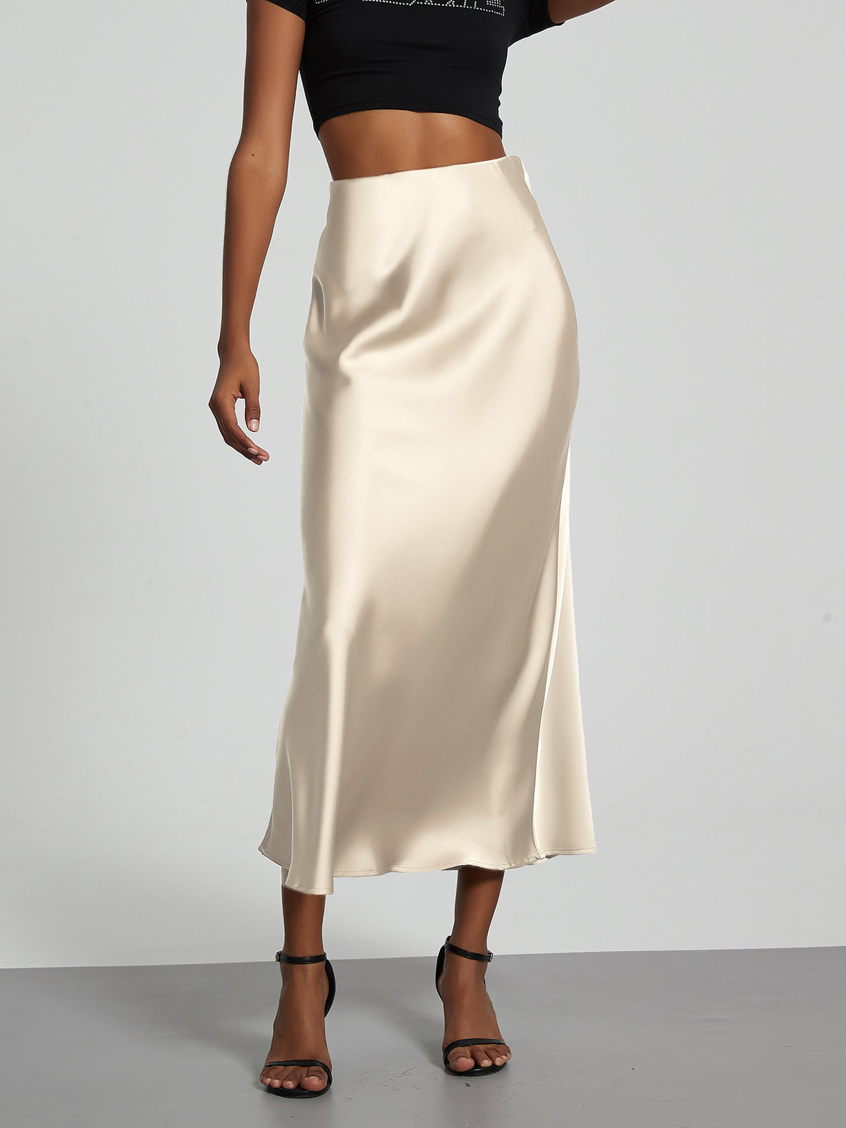 In-Stock Cross-Border Women's Clothing Wholesale European and American Style Elegant Satin Midi Skirt Slimming and Flowy