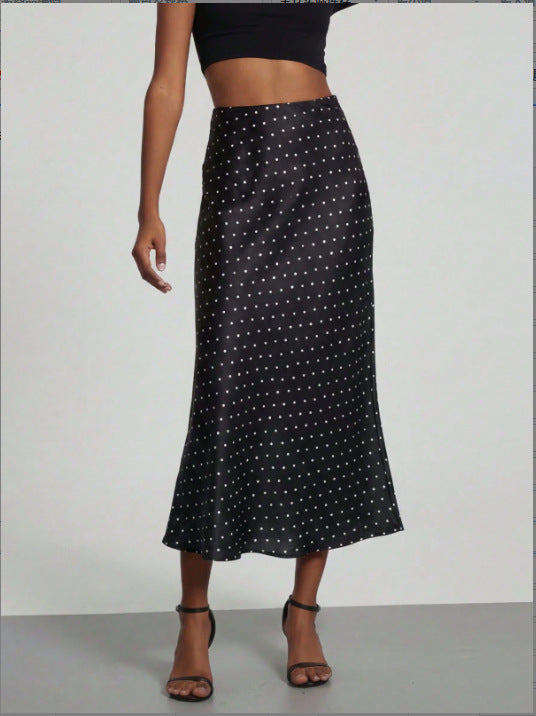 In-Stock Cross-Border Women's Clothing Wholesale European and American Style Elegant Satin Midi Skirt Slimming and Flowy