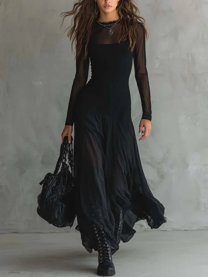 INDIA | Vestido Largo Holgado de Tul Negro.