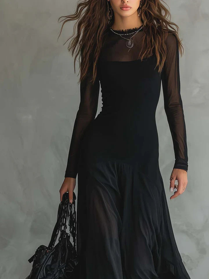 INDIA | Vestido Largo Holgado de Tul Negro.