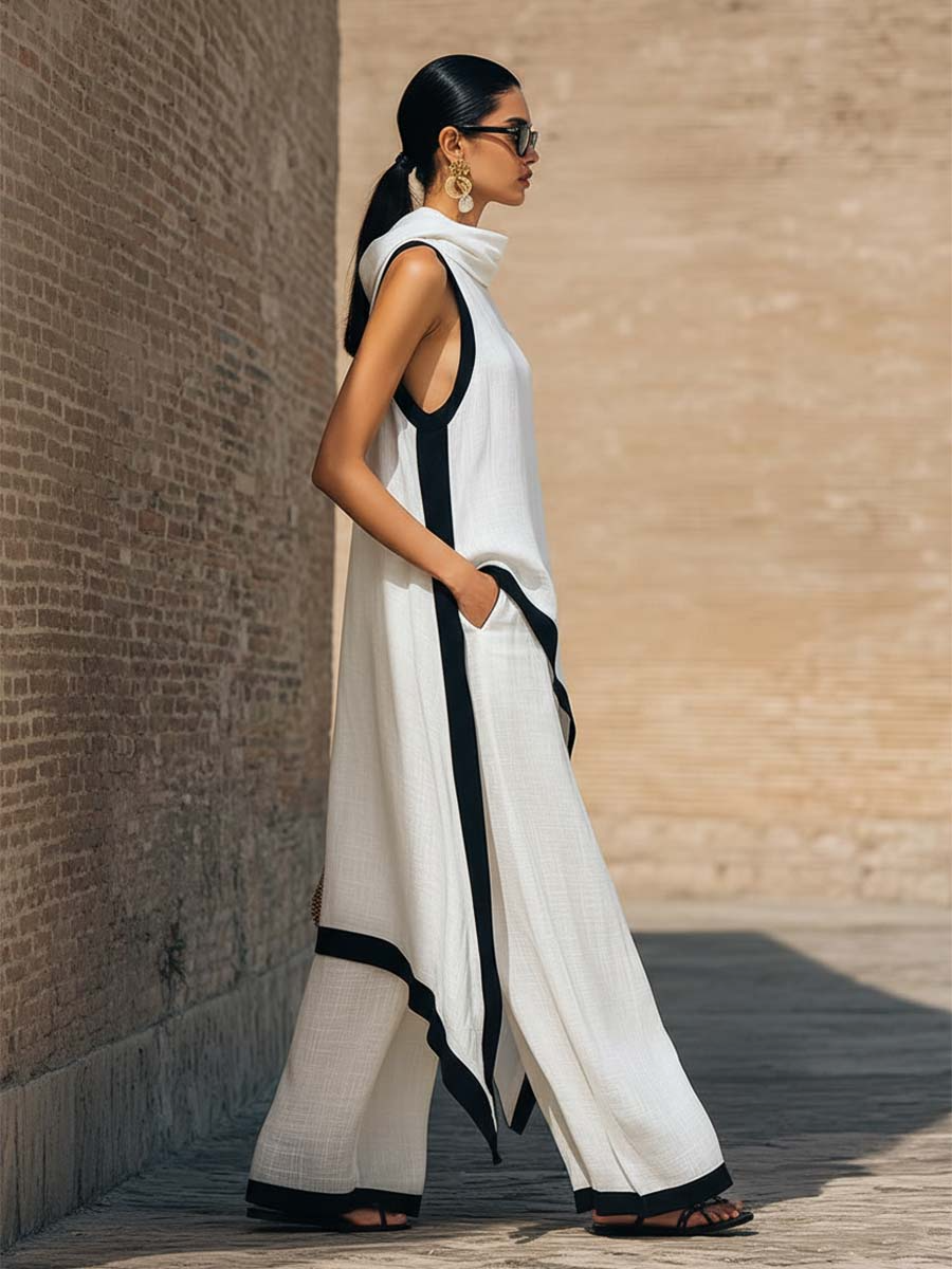 Yenira | Elegante conjunto de dos piezas de algódon y lino con corte artístico