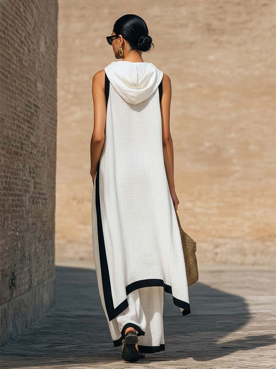 Yenira | Elegante conjunto de dos piezas de algódon y lino con corte artístico