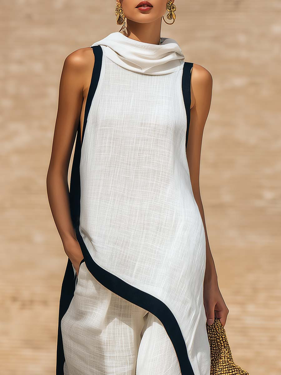Yenira | Elegante conjunto de dos piezas de algódon y lino con corte artístico
