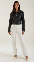Chaqueta Cropped de Cuero Sintético Heather