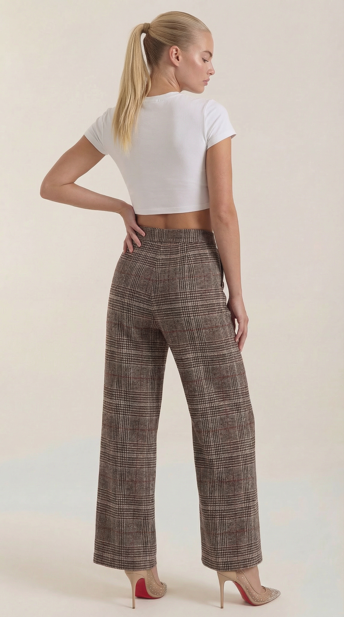Pantalón de cuadros Leigh de cintura alta y pierna amplia