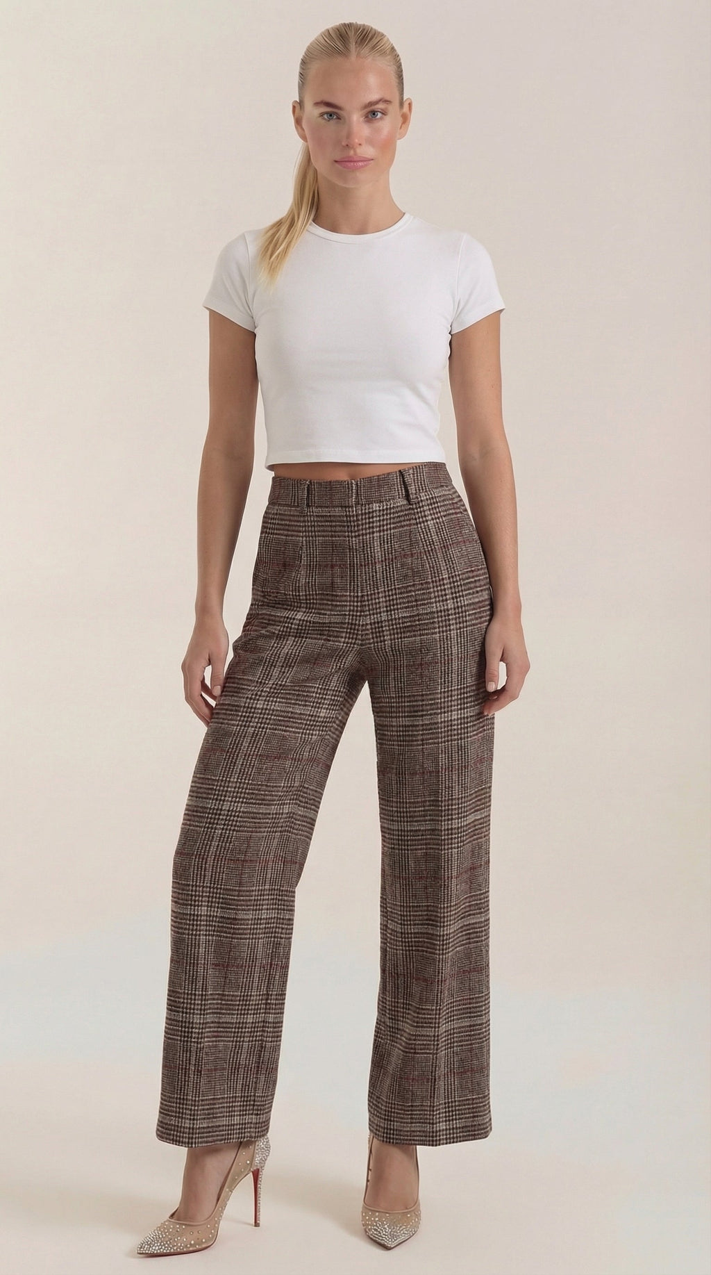 Pantalón de cuadros Leigh de cintura alta y pierna amplia