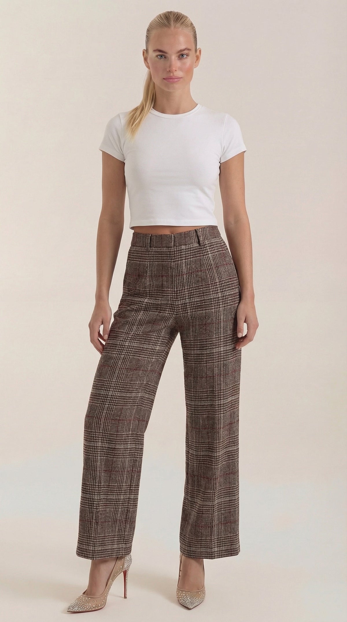 Pantalón de cuadros Leigh de cintura alta y pierna amplia