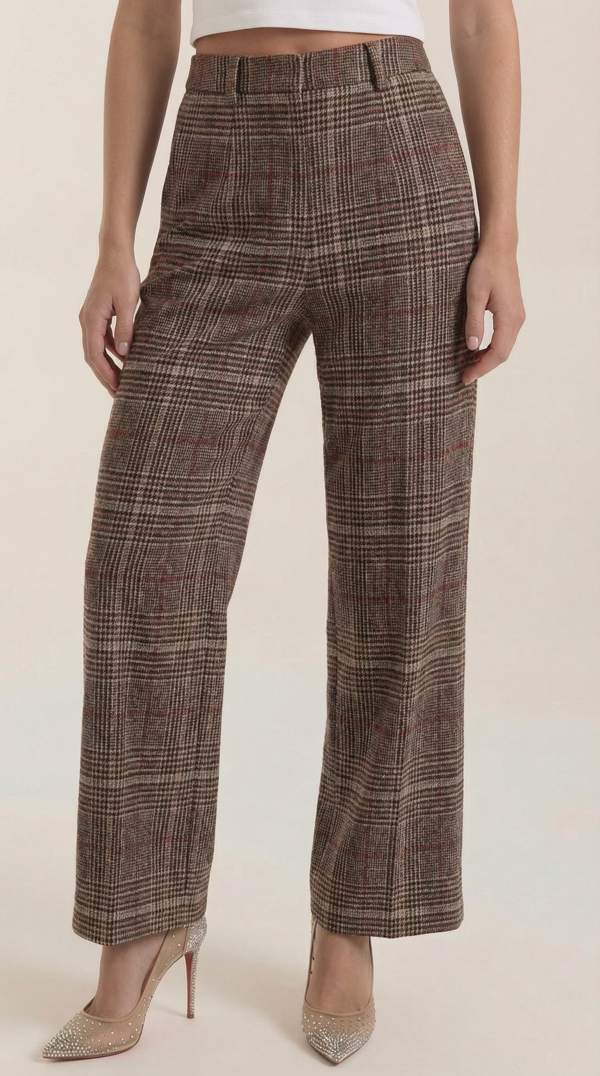Pantalón de cuadros Leigh de cintura alta y pierna amplia