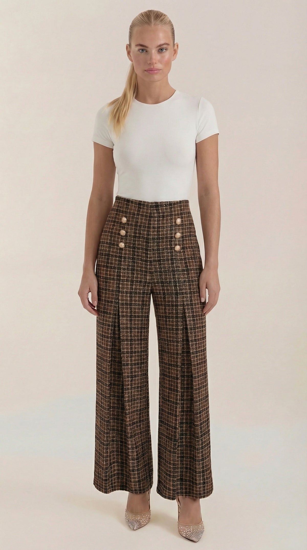 Pantalón de cuadros Naomi de pierna ancha