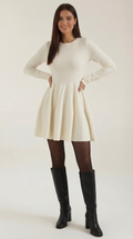 Tiffany Plisado Mini Vestido de Mangas Largas