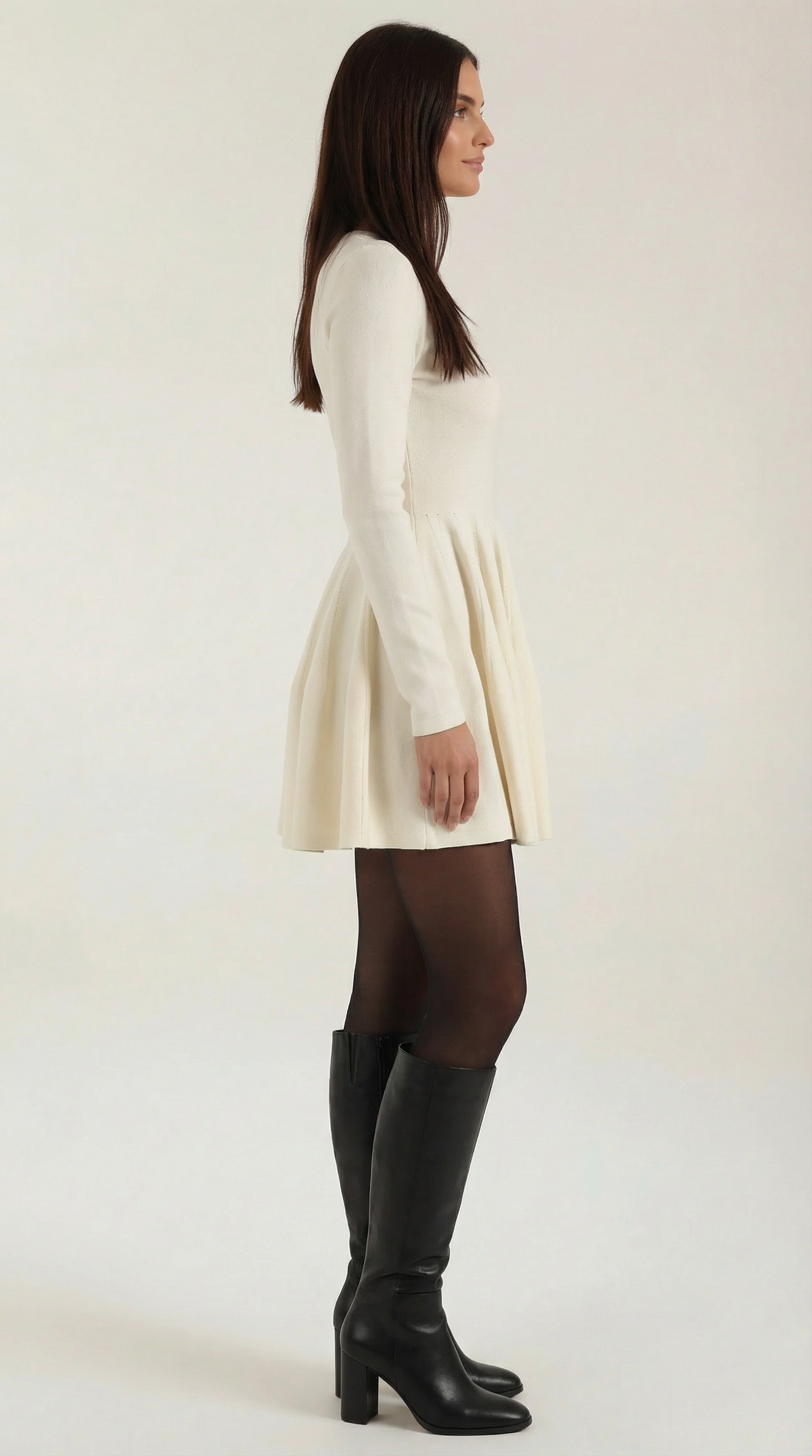 Tiffany Plisado Mini Vestido de Mangas Largas
