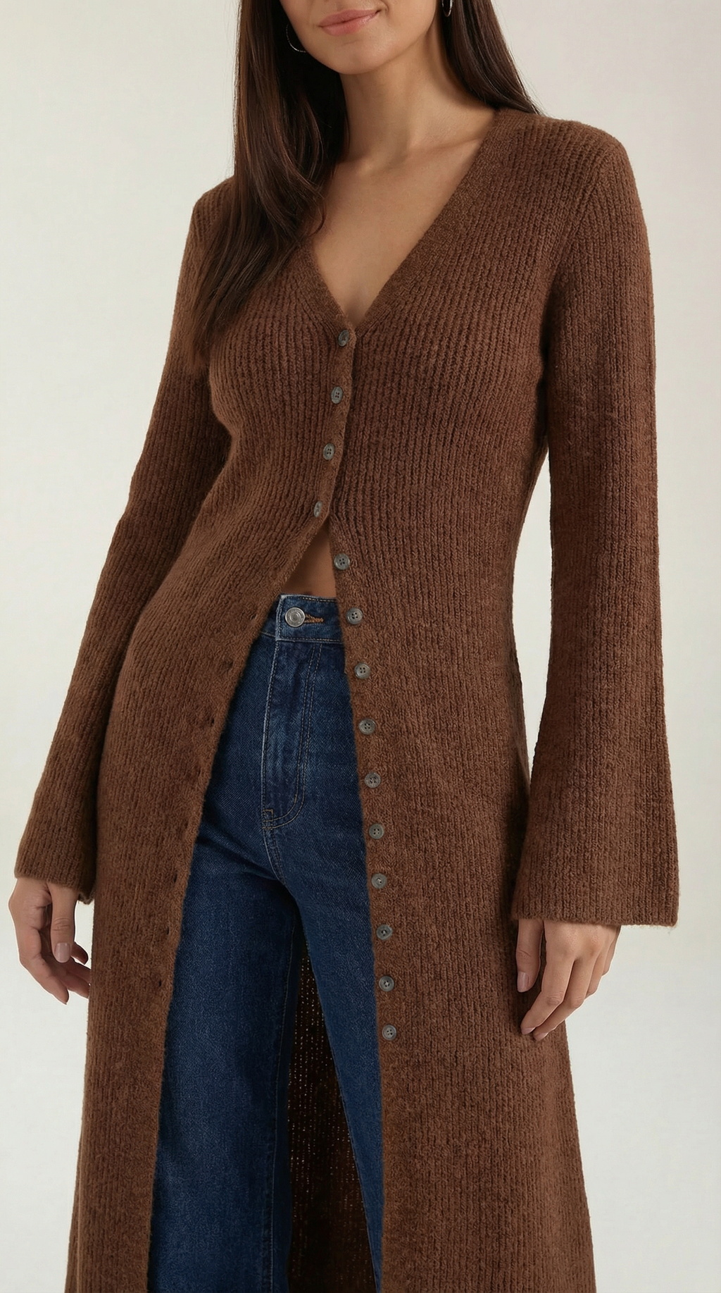 Cárdigan Maxi de Punto 'Valerie' con Escote en Forma de V