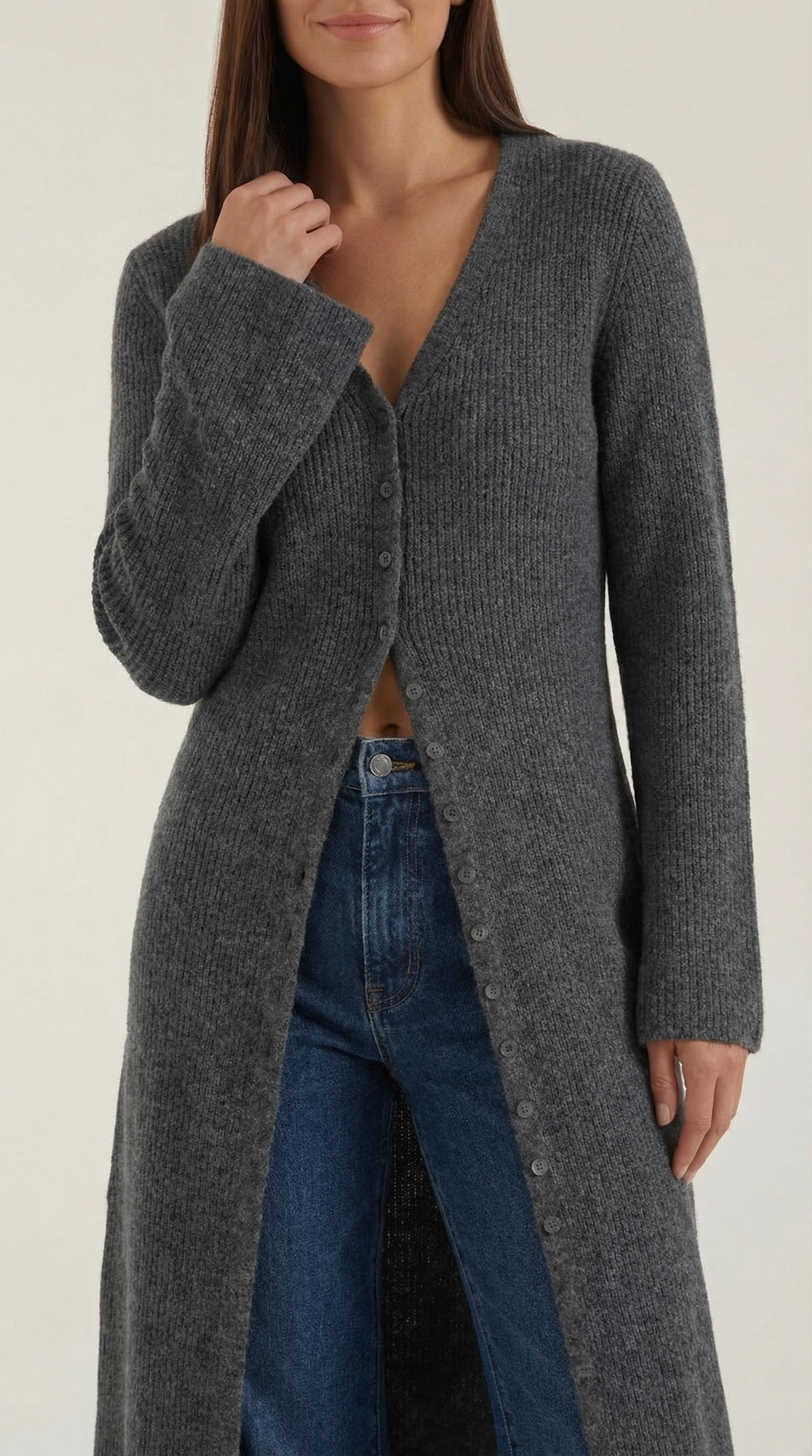 Cárdigan Maxi de Punto 'Valerie' con Escote en Forma de V