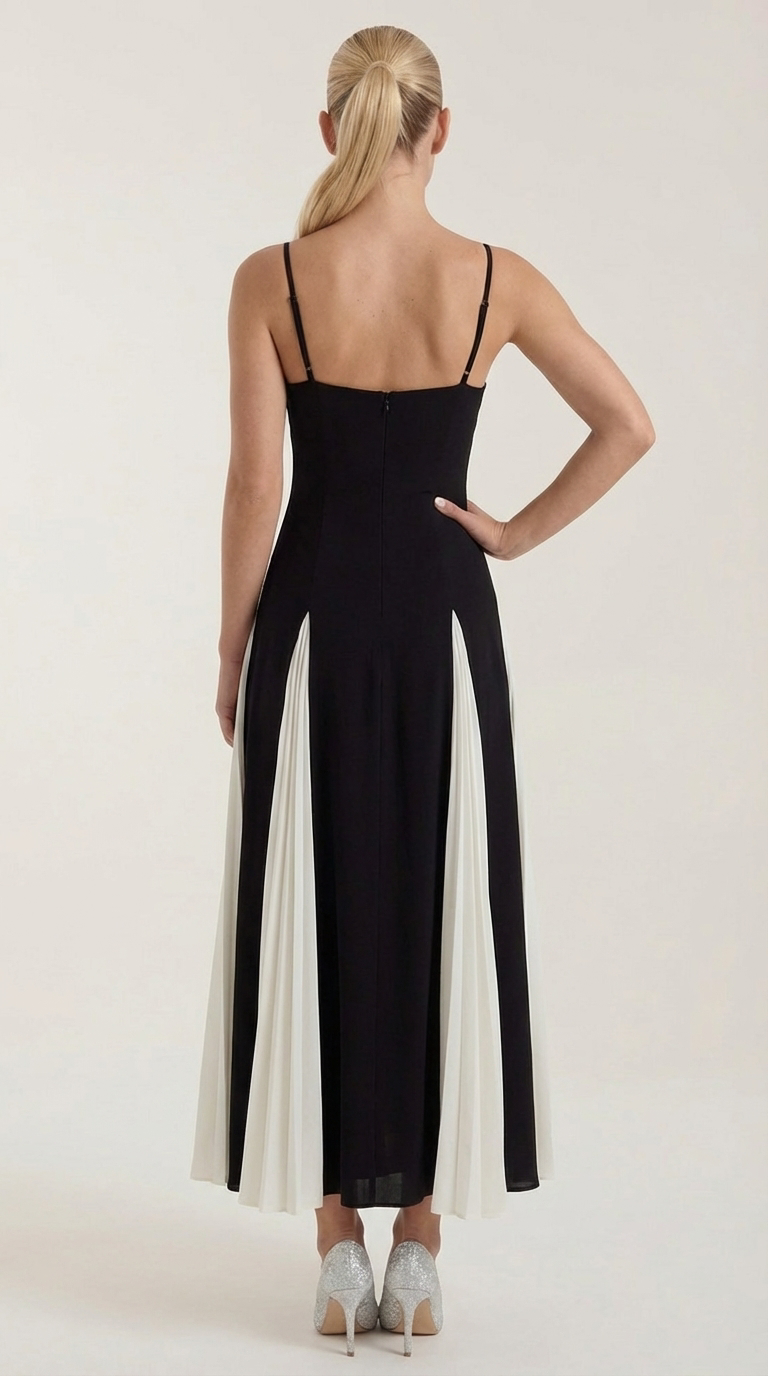 Vestido Midi Godet Plisado Goldie