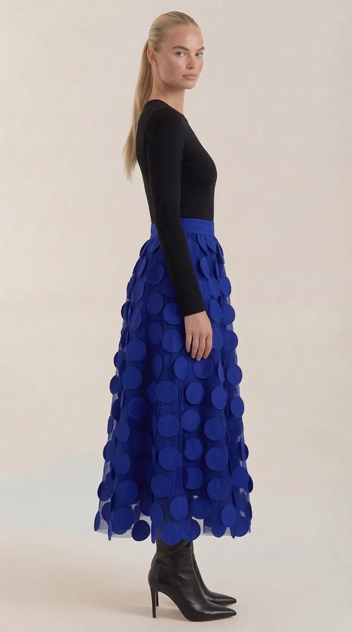 Falda Midi de Malla con Detalles de Puntos Olga