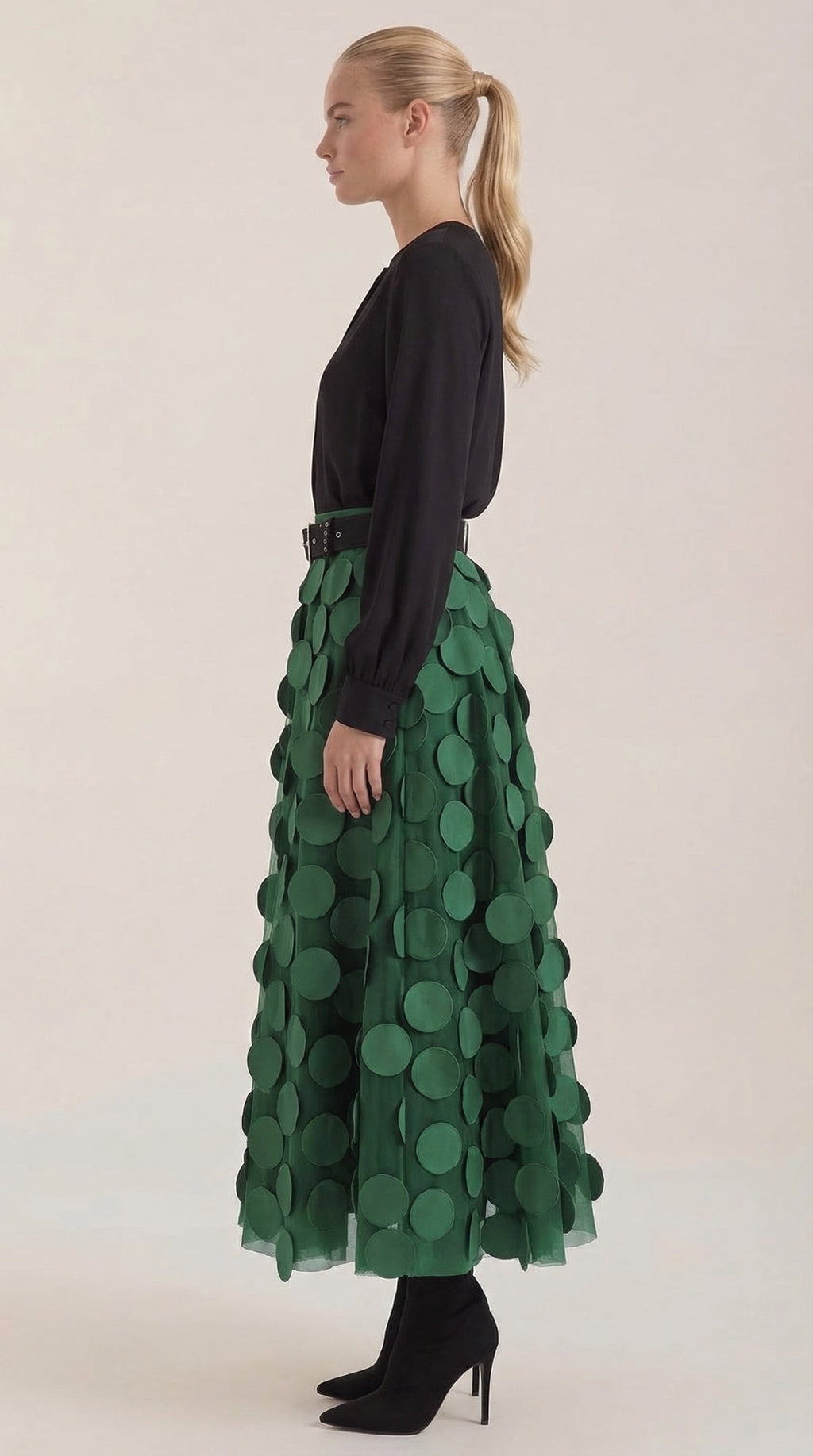 Falda Midi de Malla con Detalles de Puntos Olga