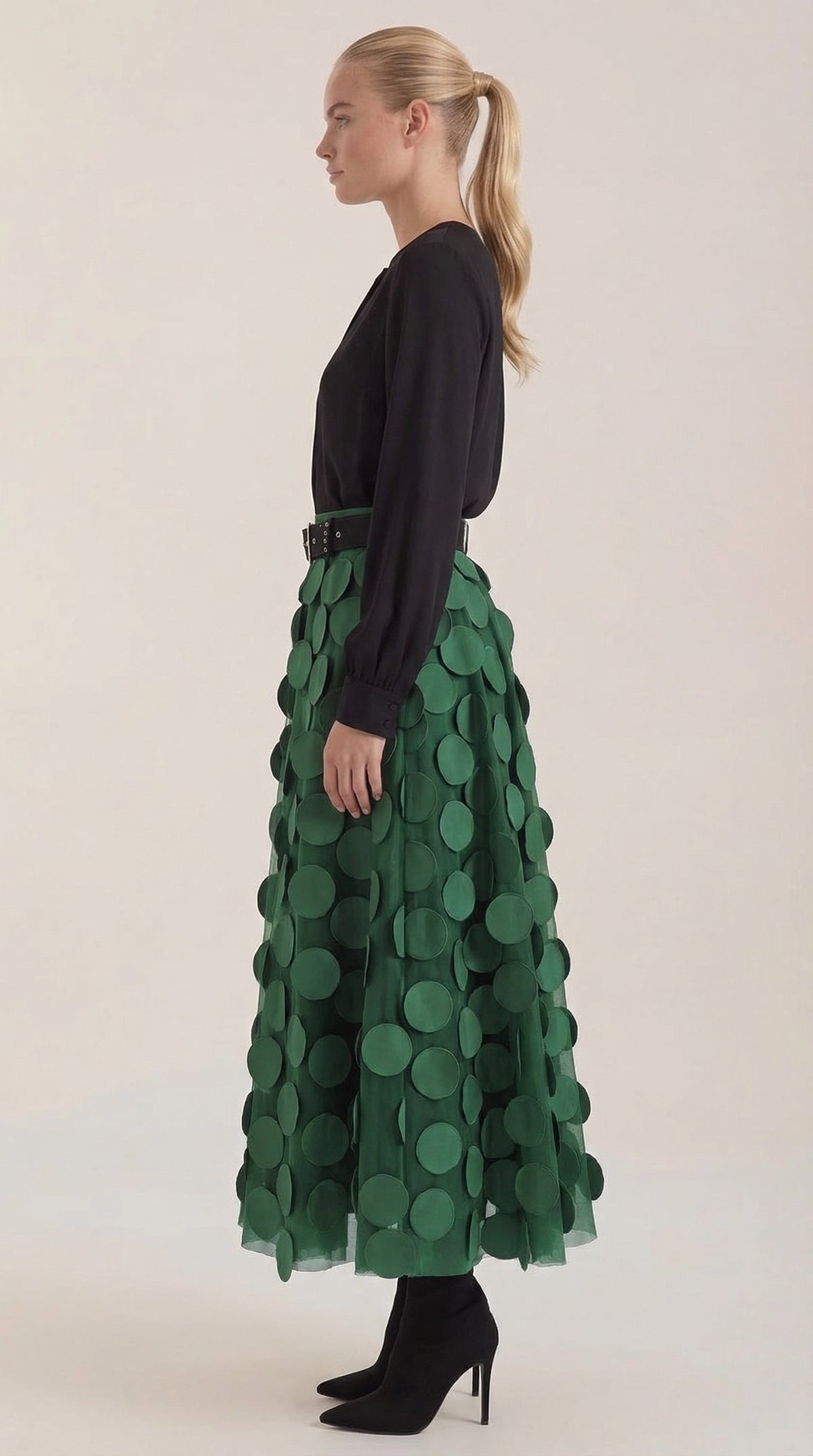 Falda Midi de Malla con Detalles de Puntos Olga