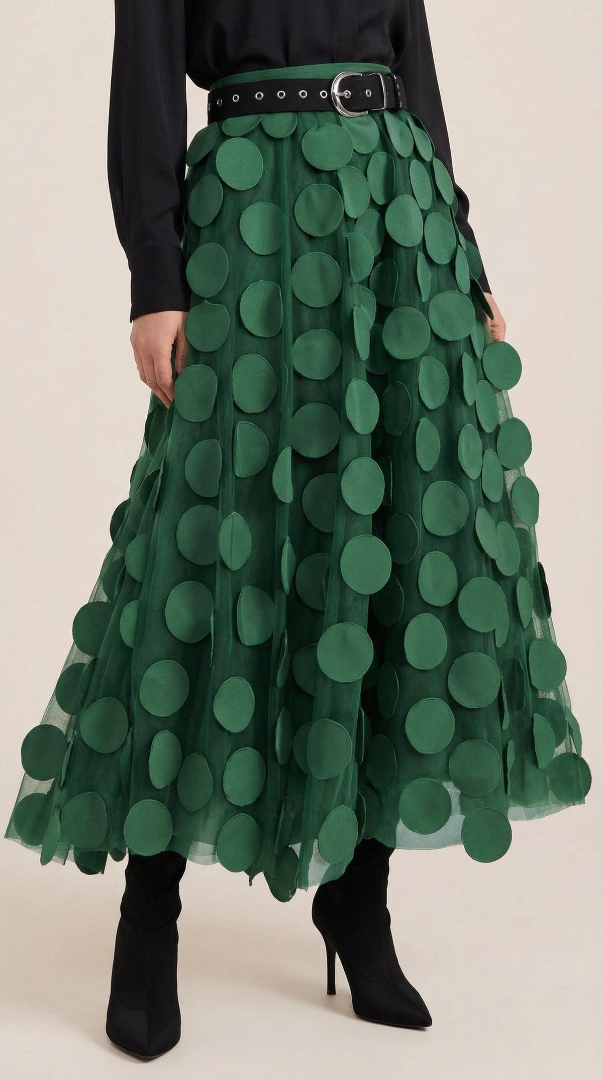 Falda Midi de Malla con Detalles de Puntos Olga