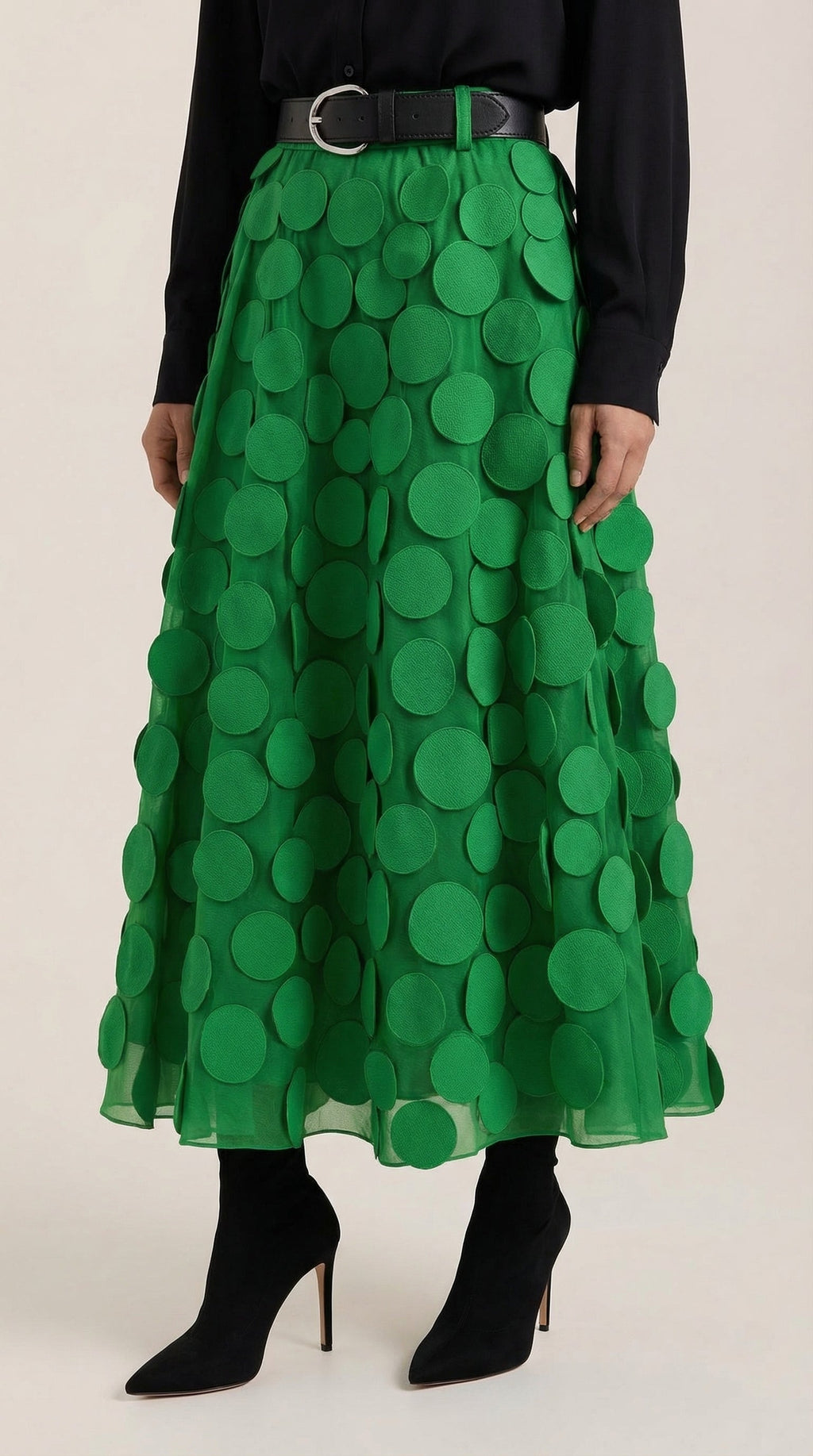 Falda Midi de Malla con Detalles de Puntos Olga