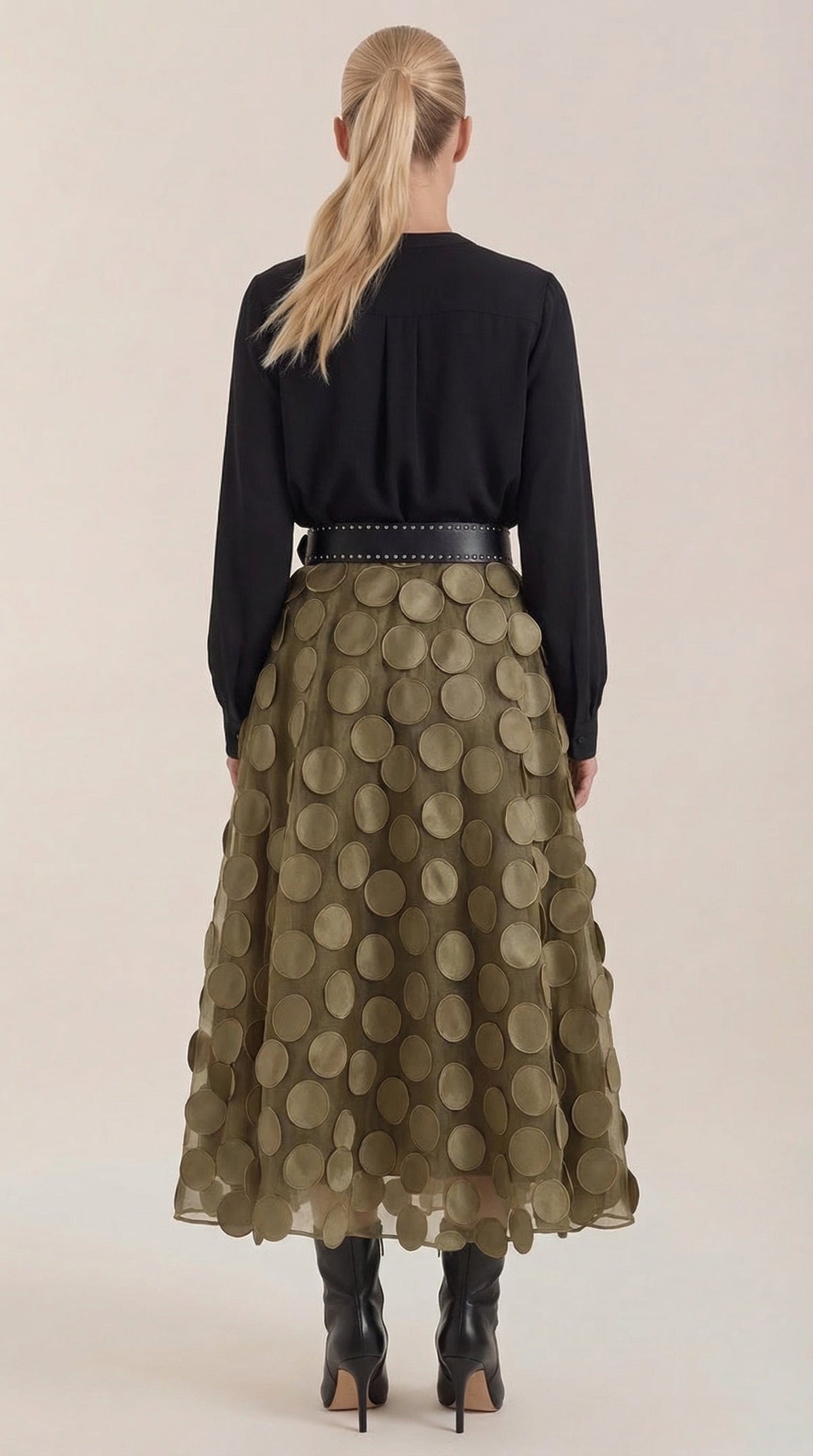 Falda Midi de Malla con Detalles de Puntos Olga