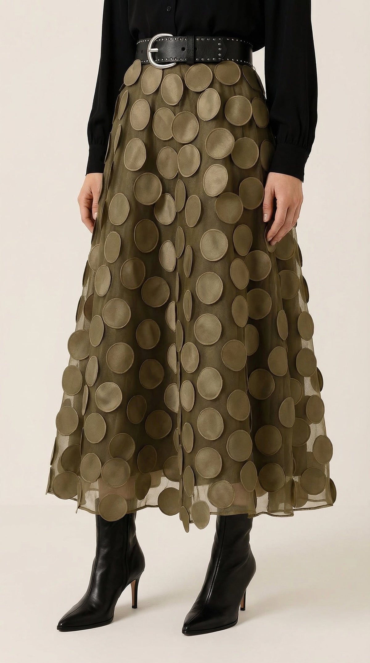 Falda Midi de Malla con Detalles de Puntos Olga