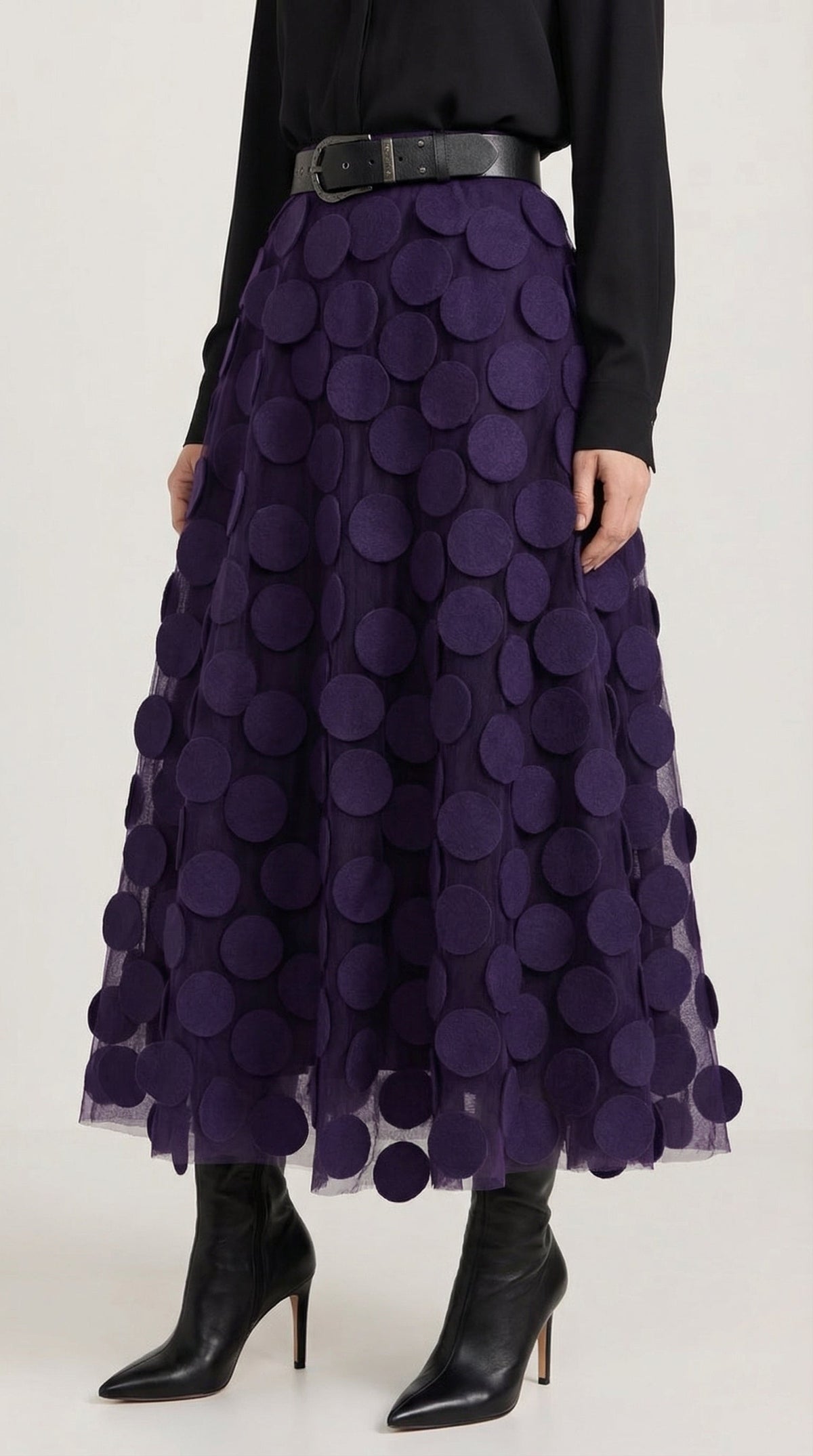 Falda Midi de Malla con Detalles de Puntos Olga