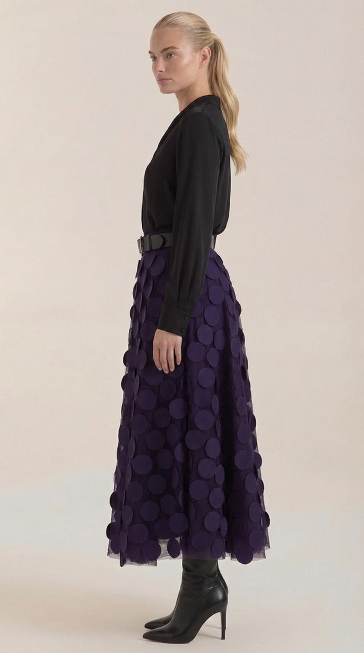 Falda Midi de Malla con Detalles de Puntos Olga