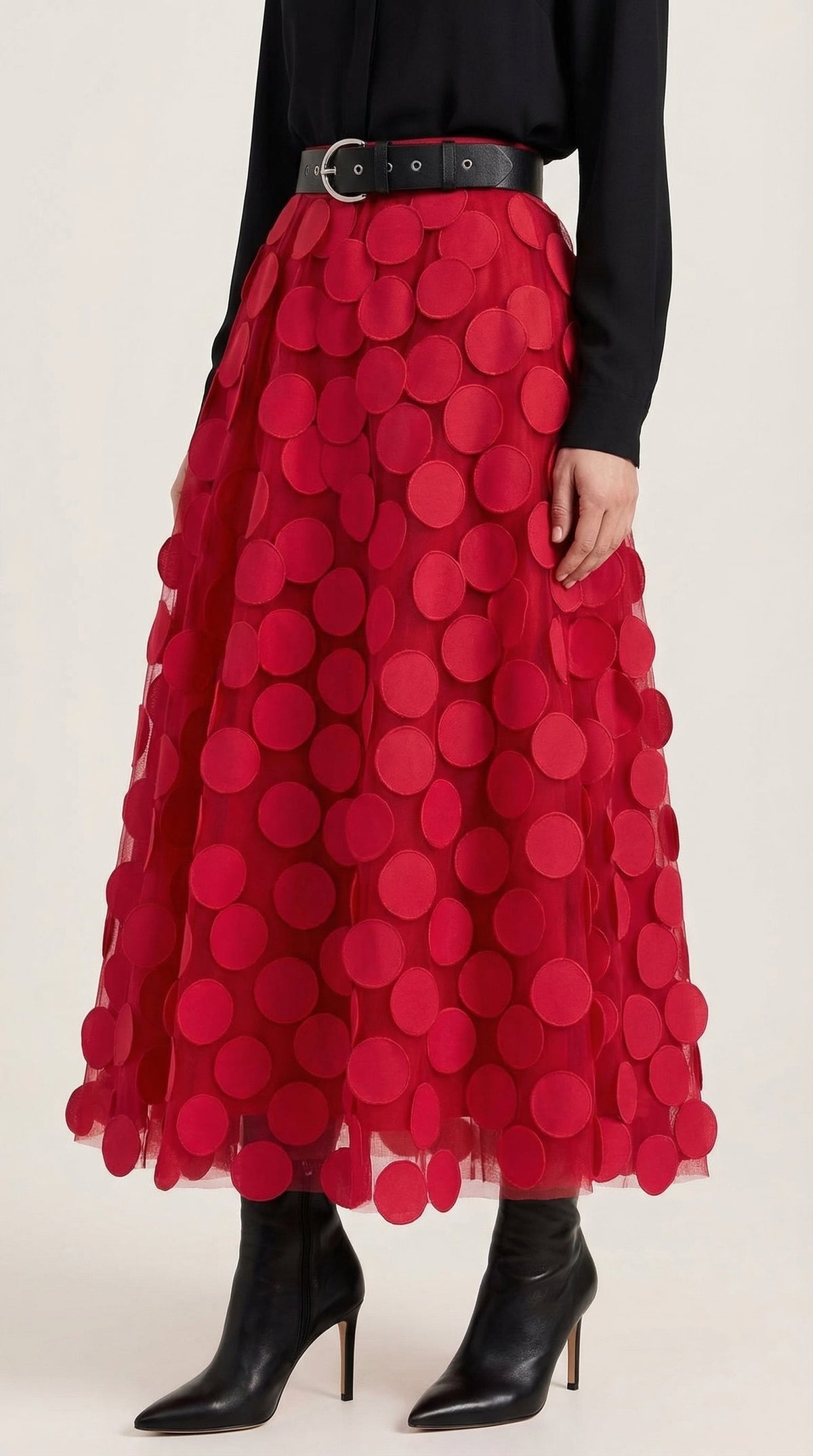 Falda Midi de Malla con Detalles de Puntos Olga