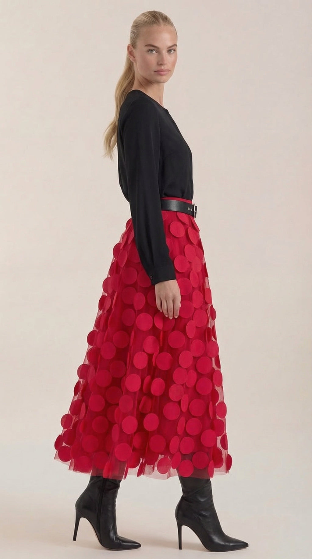 Falda Midi de Malla con Detalles de Puntos Olga