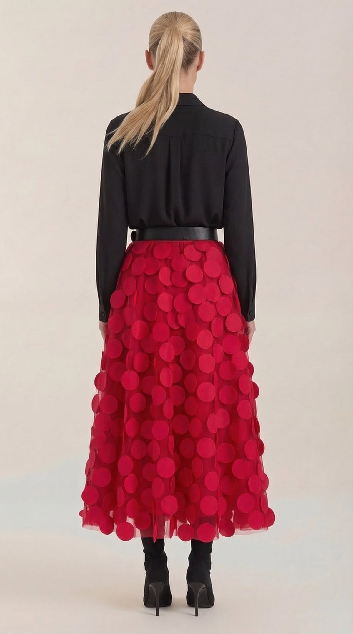 Falda Midi de Malla con Detalles de Puntos Olga