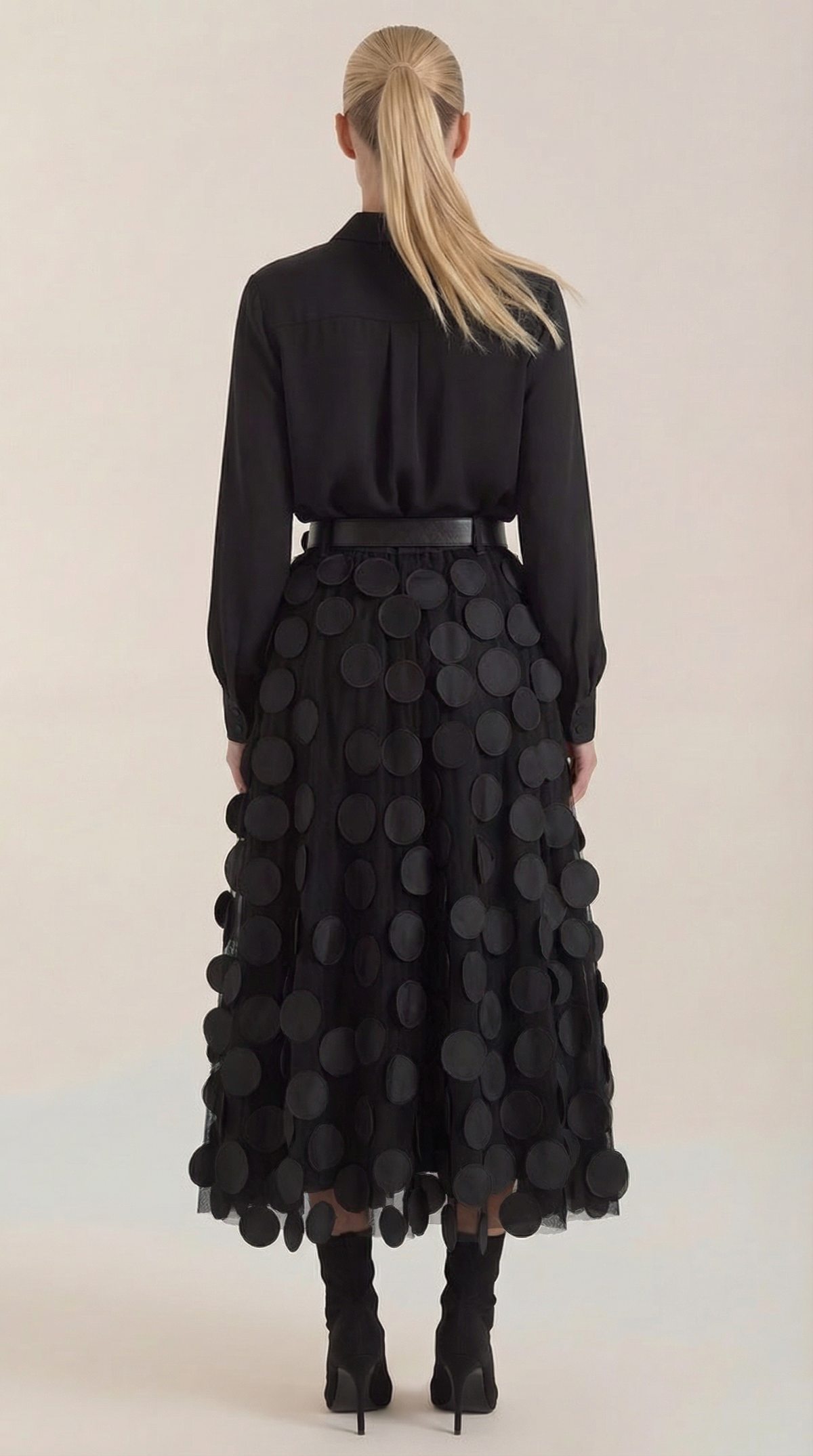 Falda Midi de Malla con Detalles de Puntos Olga