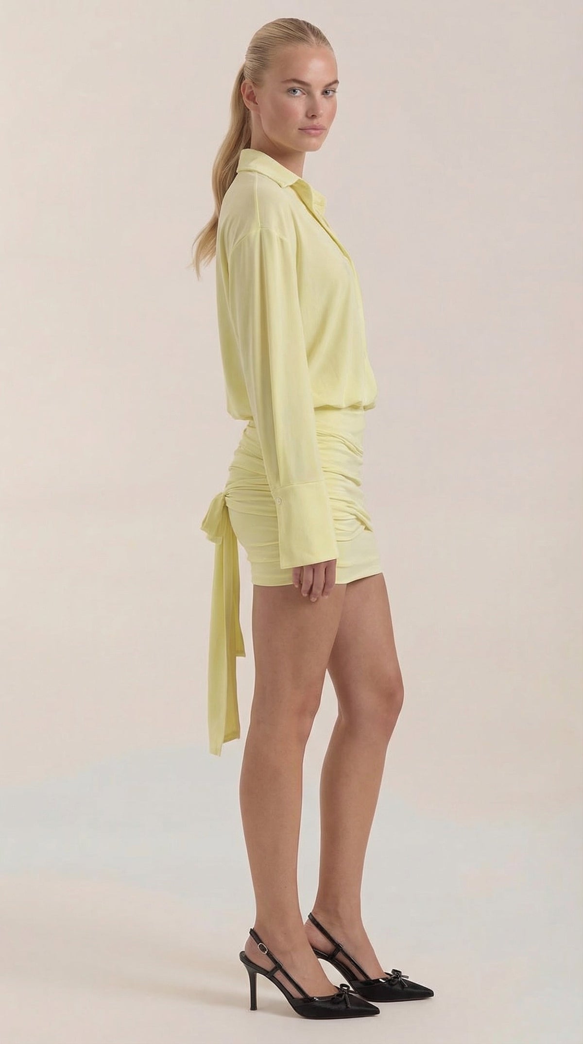 Vestido Mini Camisa Polly com Gola Gerafftes