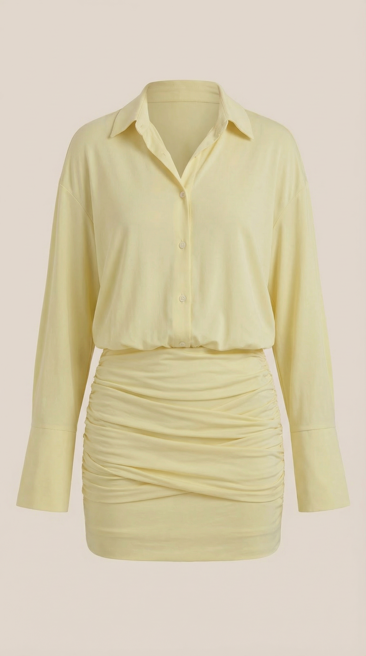 Vestido Mini Camisa Polly com Gola Gerafftes