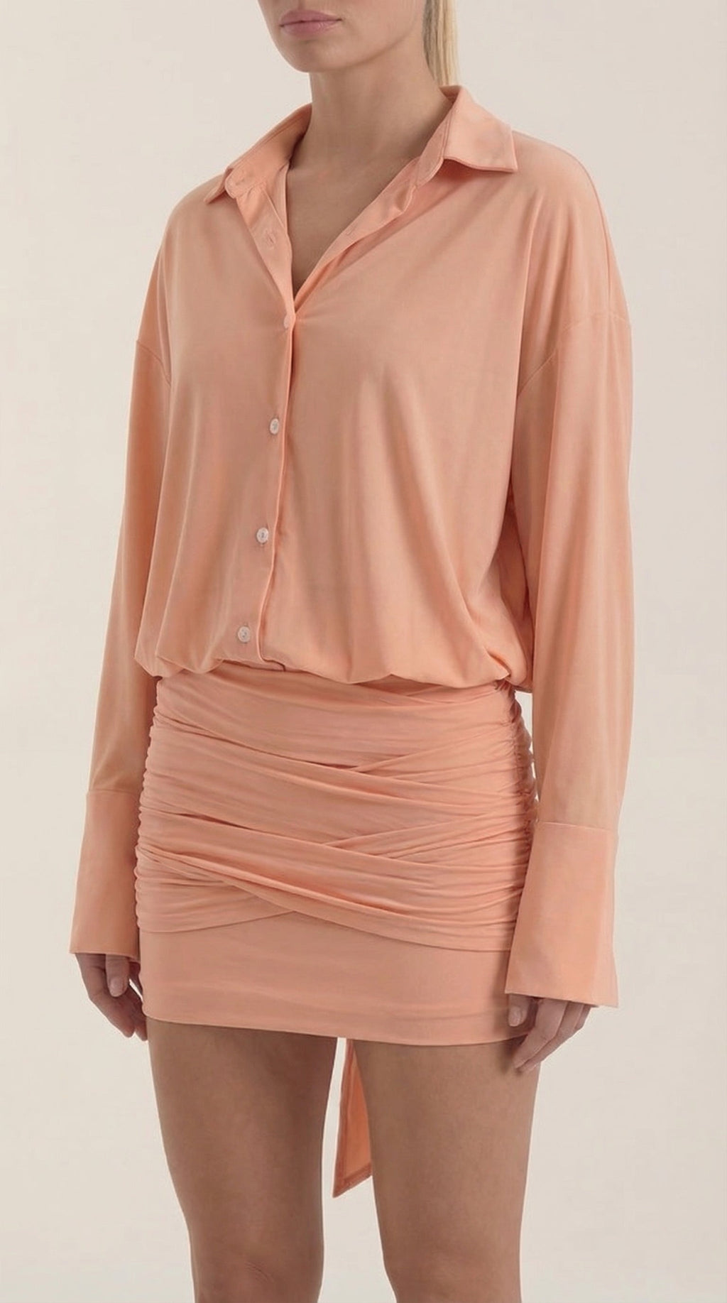 Vestido Mini Camisa Polly com Gola Gerafftes