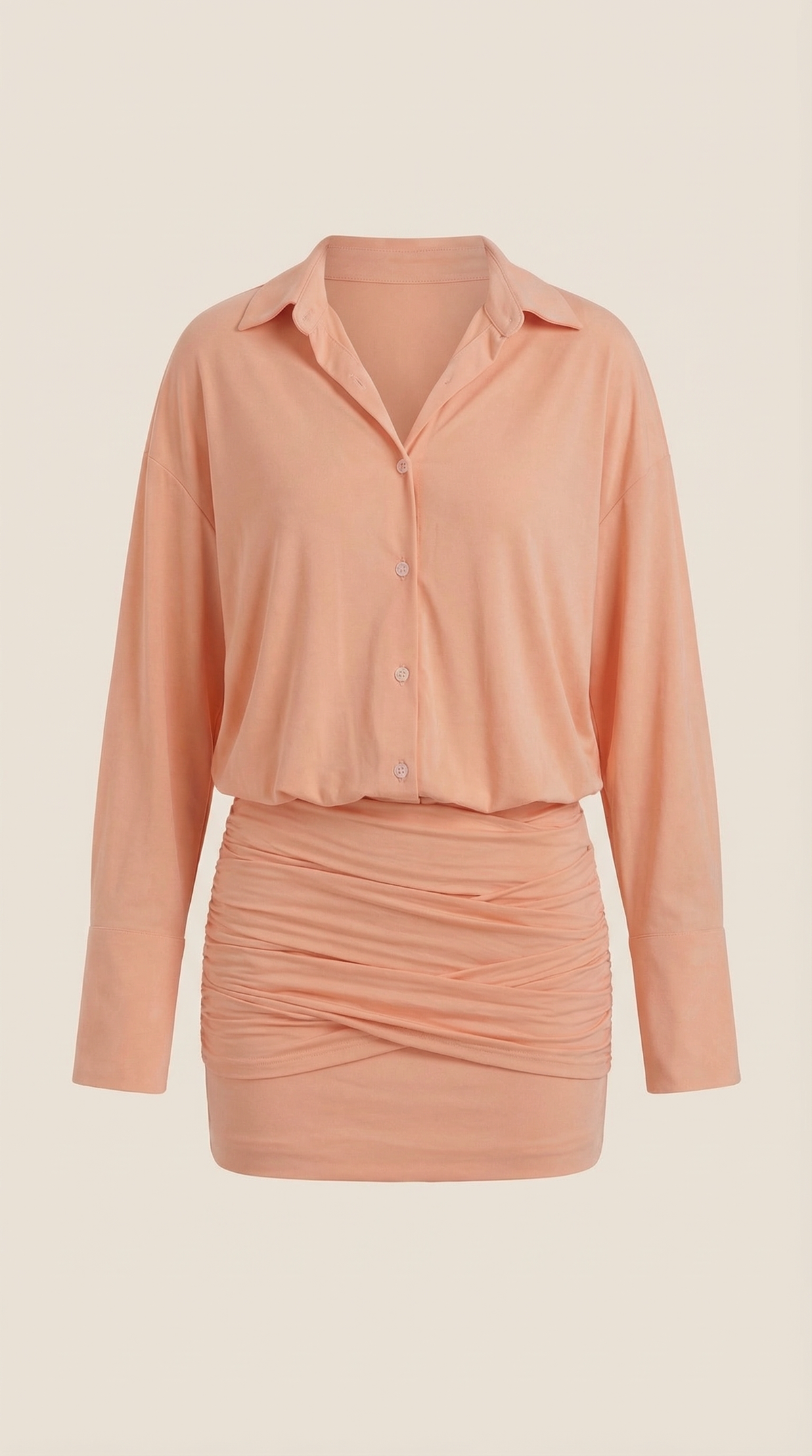 Vestido Mini Camisa Polly com Gola Gerafftes